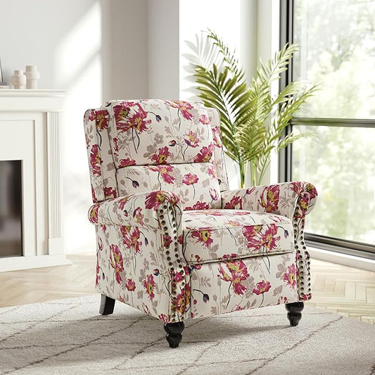 Recliner Chair, Modern Pushback Armchair with Adjustable Backrest & Footrest for Bedroom, Living Room (Pattern Floral,Set of 1)