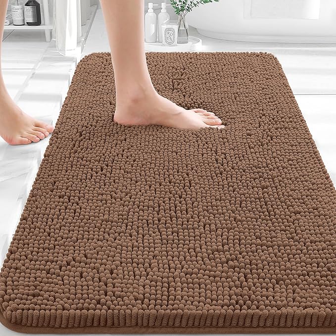 OLANLY Bathroom Rugs 36x24, Extra Soft Absorbent Chenille Bath Rugs, Rubber Backing Quick Dry, Machine Washable Bath Mats for Bathroom Floor, Tub and Shower, Home Decor Accessories, Mocha