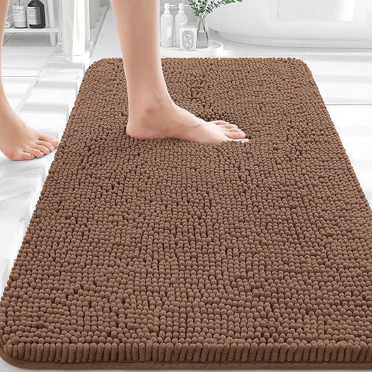 OLANLY Bathroom Rugs 36x24, Extra Soft Absorbent Chenille Bath Rugs, Rubber Backing Quick Dry, Machine Washable Bath Mats for Bathroom Floor, Tub and Shower, Home Decor Accessories, Mocha