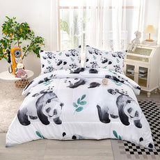 CVHOUSE Panda Bedding Set, Kawaii Panda Comforter Twin Set with 1 Comforter and 2 Pillow Cases - 3 Piece