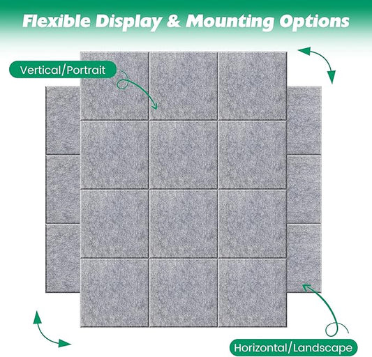 Large Corkboard Alternative - 11.8"x11.8"x0.35" 12 Pack Felt Wall Tiles Self-Adhesive Safe Removable Large Corkboard Bulletin Board Felt Cork Board for Walls Office 48 x 36-Light Gray