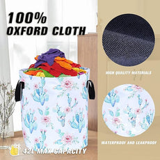 Cactus Flowers Laundry Basket Pink Floral Foldable Oxford Cloth Funny Tote Bag Laundry Hamper Clothes Storage Bucket Organizer For Bathroom/Laundry Storage/Bedroom 17.7x13.7 Inch