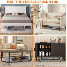 Under Bed Storage with Wheels, 2-Pack Under Bed Storage Containers with Clear Lids, XXL 60L Under the bed storage Organizer Bins, Rolling Under Bed Metal Drawer for Clothes,Shoes,Toys (Gray, 2 Pack)