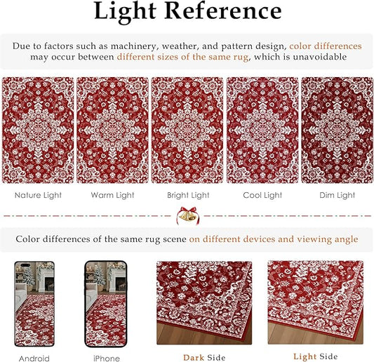 Christmas 3x5 Area Rug Red Xmas Floral Entryway Doormat Washable Non Slip Soft Low Pile Lightweight Neutral Mat for Living Room Bedroom Dining Room Bathroom