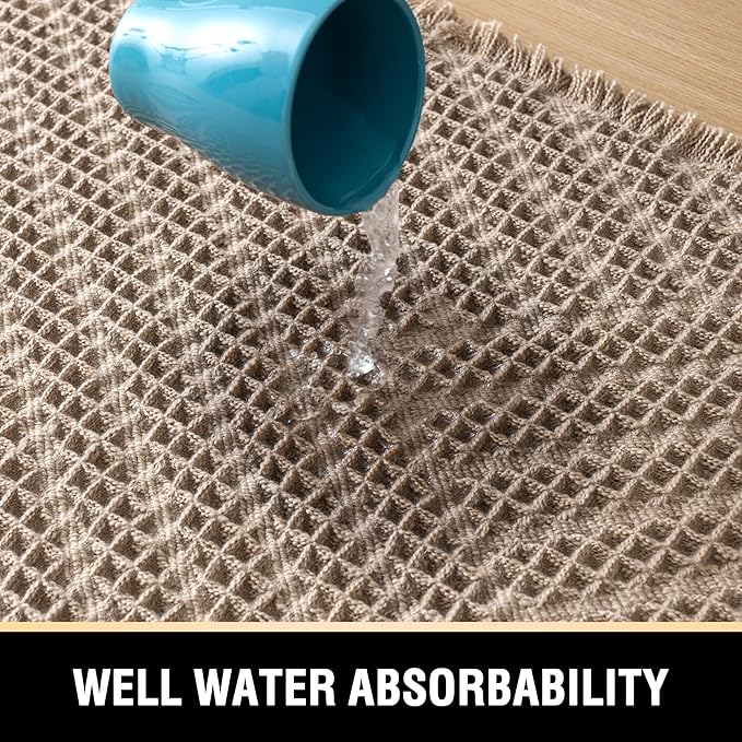 H.VERSAILTEX Waffle Bath Mat Super Absorbent Boho Bath Mat Non Slip Bath Rugs for Bathroom Floor Machine Washable Dry Fast Bathroom Rugs with Tassels (20 x 32 Plus 17 x 24 Inches, Irish Cream)