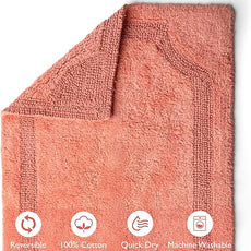 voyzz home Set of 2 Reversible Bath Rug 20x32 inch -17x24 inch | 100% Cotton Hand Tufted Soft & Absorbent Bath Mat|Washable Quick Dry Shaggy Shower Mat | Non-Slip Mordern Bathroom Decor | Peach…