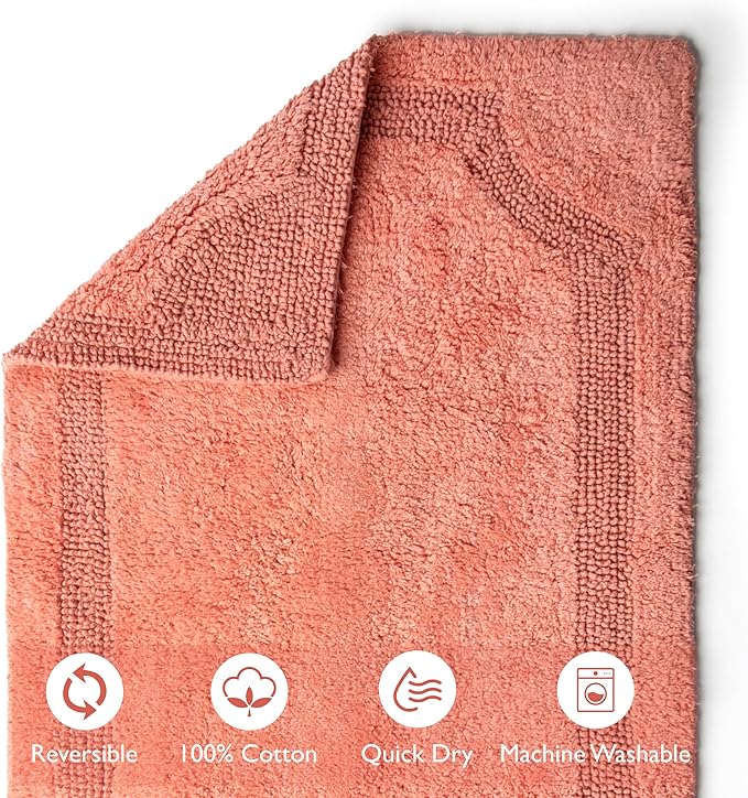voyzz home Set of 2 Reversible Bath Rug 20x32 inch -17x24 inch | 100% Cotton Hand Tufted Soft & Absorbent Bath Mat|Washable Quick Dry Shaggy Shower Mat | Non-Slip Mordern Bathroom Decor | Peach…