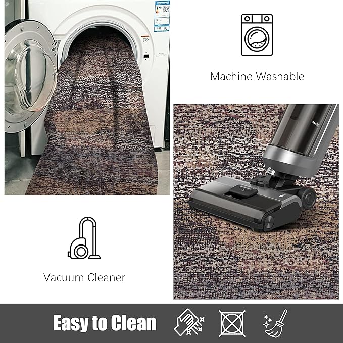 RUGSURE Washable Area Rug - 1/6 Thick - Stain & Water Resistant Non-Slip - Resistant Rug for Living Room, Bedroom, Nursery, Pet & Child Friendly, Vintage Charm Area Rugs (Rust, 2'6'' x 8')