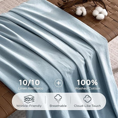 JELLYMONI 100% Washed Cotton Duvet Cover Queen – Soft, Breathable Linen-Look Bedding with Natural Wrinkle Texture, Button Closure, 3-Piece Set (Mist Blue, 90