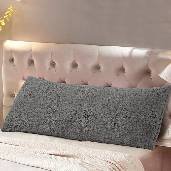 Reafort Ultra Soft Sherpa Body Pillow Cover/Case with Zipper Closure 21"x54" (21"x54" Body Pillow Cover,Charcoal Grey)