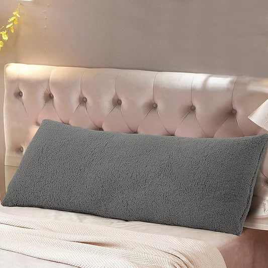 Reafort Ultra Soft Sherpa Body Pillow Cover/Case with Zipper Closure 21"x54" (21"x54" Body Pillow Cover,Charcoal Grey)