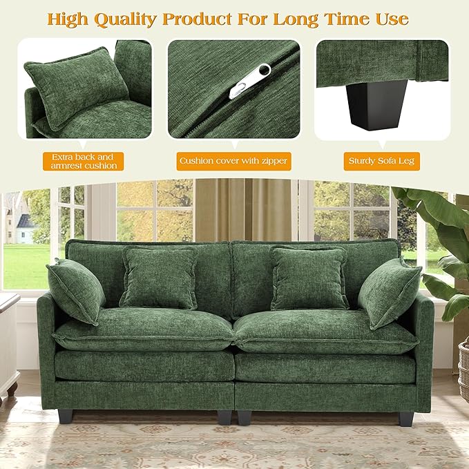 77.6" Modular Sectional Sofa,Loveseat Couch for Living Room, Modern Deep Seat Sofa 2 Seater Chenille Fabric Comfy Cloud Couches with Throw Pillows for Apartment,Small Spaces