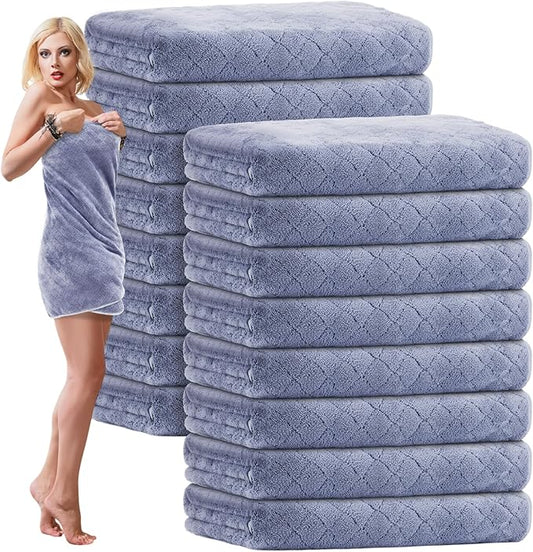 16 Pack Microfiber Bath Towels Bulk 27'' x 60'' Oversized Size Bath Towel Highly Absorbent Extra Large Soft Drying for Shower Beach Winter Salon Sport Gym Party (Diamond,Light Grey)