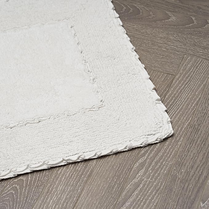 Laura Ashley Ruffle Border 100% Cotton Bath Rug Set, White, 17" x 24"/ 20" x 32"