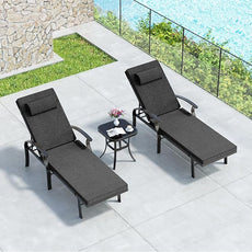Patio Lounge Chairs Set of 3,Outdoor Lounge Chairs with 5 Adjustable Positions Backerst,Armrest Lounge Chair for Beach,Yard,Balcony,Poolside,Black