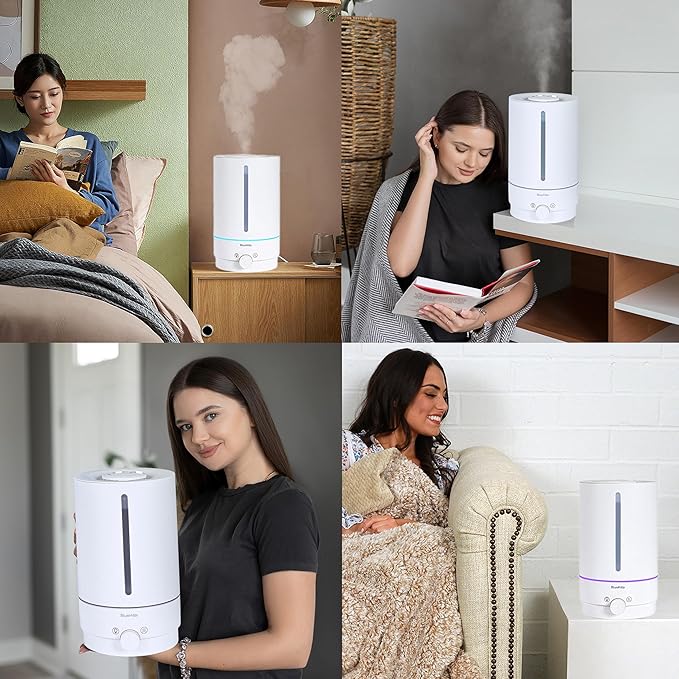 BlueHills Premium 5000 ML XL Cool and Warm Mist Ultrasonic Diffuser Humidifier Large Room Huge Coverage Area 5 Liter Big Capacity High Output 50 Hours Long Run Time Essential Oil Diffuser White W501