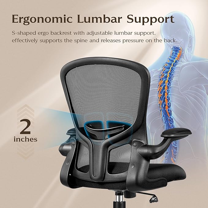 FelixKing Office Desk Chairs, Ergonomic PC Desk Chair with Wheels, Adjustable Lumbar Support and Height, Swivel Computer Chair with Flip-up Armrests, Ergo Mesh Backrest for Working (Black, Pack of 4)