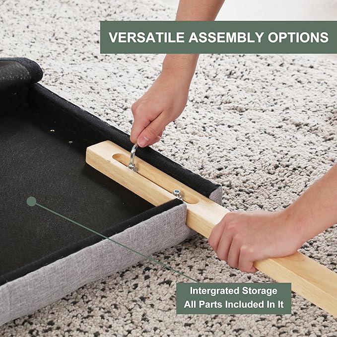 Kingfun Tufted Upholstered Full Size Bed Headboard in Modern Button Design, Adjustable Solid Wood Head Board, Premium Linen Fabric Padded Headboards in Bedroom (Grey)