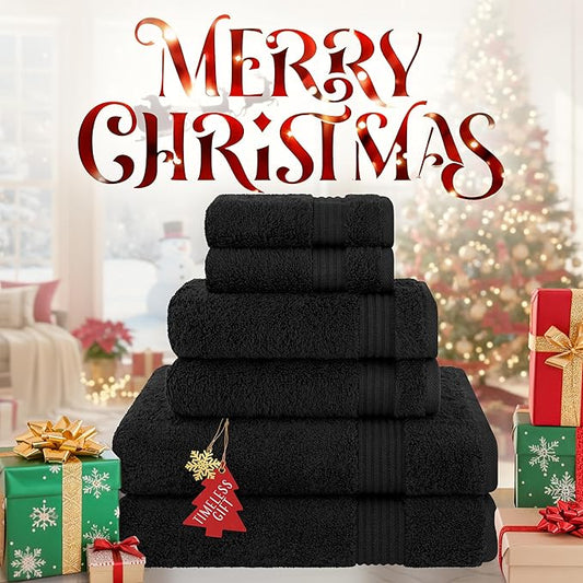 Cotton Paradise Black 6 Piece Towel Set, 100% Cotton Turkish Towels for Bathroom, 2 Bath Towels 2 Hand Towels 2 Washcloths Soft Fluffy Bathroom Towels