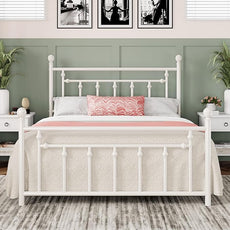 Allewie 14 Inch Full Size Metal Platform Bed Frame with Victorian Vintage Headboard and Footboard/Mattress Foundation/Under Bed Storage/No Box Spring Needed/Easy Assembly/Noise Free/White