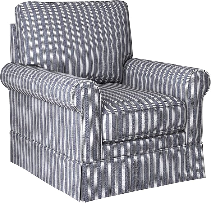 INZOY Swivel Accent Chair Linen Mid Century Modern Chair, Comfy Swivel Barrel Reading Chair, Upholstered Square Chair for Living Room Bedroom Small Spaces, Fully Assembled, Blue Stripe