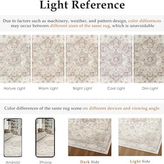 Beige Area Rug 10x14 Washable Living Room Carpet Vintage Non Slip Soft Bedroom Indoor Office Retro Low Pile Thin Oriental Medallion Large Rug for Dining Room Bathroom Playroom