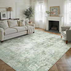 10x14 Washable Area Rug Sage Green Abstract Living Room Bedroom Carpet Neutral Modern Non-Slip Soft Low Pile Lightweight Vacuumable Large Throw Rug for Dining Room