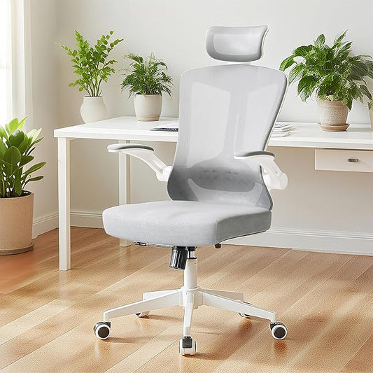 Ergonomic Office Chair - 400LB Comfy Desk Chairs with Adjustable Headrest and Lumbar Back Support, Mesh Computer Chairs with Wheels and Arms for Home Office, Study (669Gray-With Headrest)