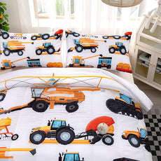 CVHOUSE Tractor Bedding Set for Boys - Twin Excavator Comforter & Trucks Tractors Cars Quilt Set with 1 Comforter and 2 Pillow Cases - 3 Piece