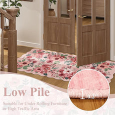 DUKINO 2.6x8 Runner Rug for Hallway, Washable Kitchen Rug with Non Slip Backing & Non-Shediing, Soft Low Pile Floral Design Runner for Bedroom, Kithchen, Living Room, Laundry, Bathroom, Pink