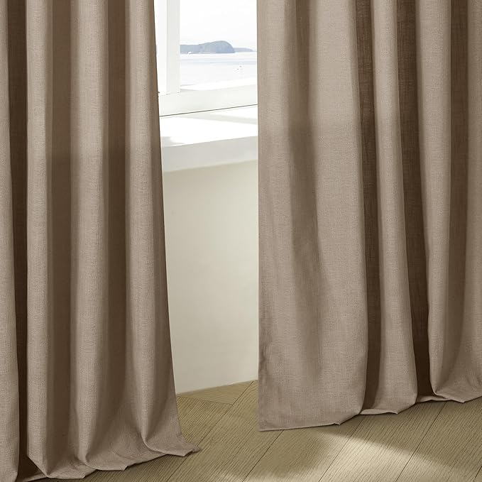 Extra Long Light Brown Linen Curtains 120 Inches Long Tan Brown Coffee Latte Farmhouse Rustic Curtain Light Filtering Semi Sheer Back Tab Pinch Pleat Curtain for Tall Ceiling Living Room 2 Panels