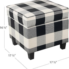 HomePop Home Decor | K7342-F2262| Classic Square Storage Ottoman with Lift Off Lid | Ottoman with Storage for Living Room & Bedroom, Black Plaid Large
