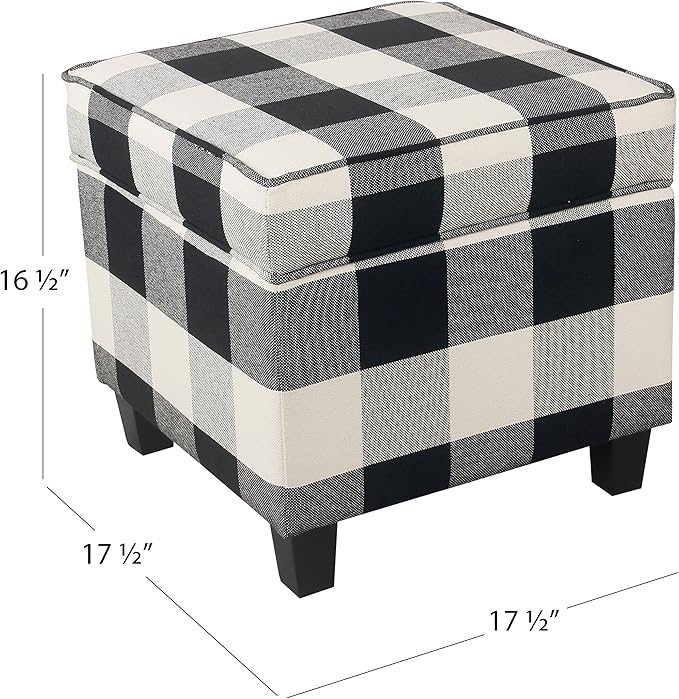 HomePop Home Decor | K7342-F2262| Classic Square Storage Ottoman with Lift Off Lid | Ottoman with Storage for Living Room & Bedroom, Black Plaid Large
