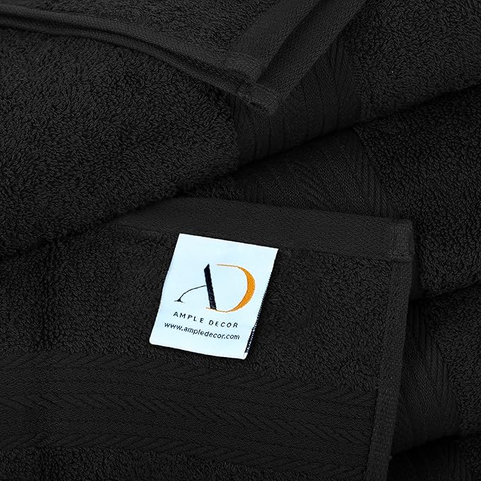 Ample Decor Washcloths Pack of 5 12 X 12 Inch 100% Cotton 600 GSM, Soft Absorbent and Reusable Fingertip Towels, Ideal for Bathroom and Powder Room - Black