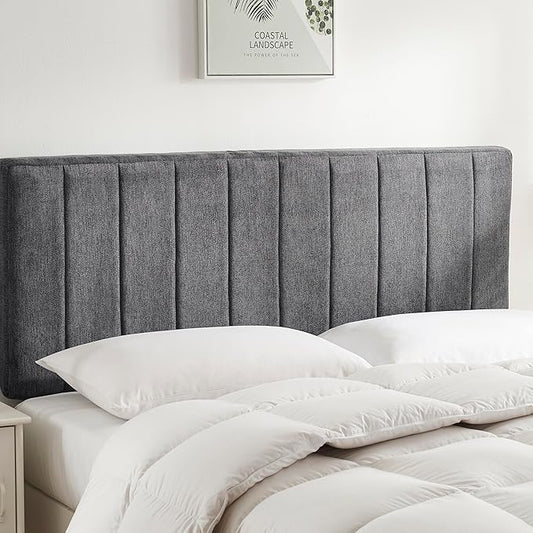 Nestl Upholstered Queen Headboard - Easy Assemble Channel Stitched Headboard Queen Size - Wall Mounted Headboards with 3D Soundproof Wall Panels Peel & Stick Floating Headboards, Grey