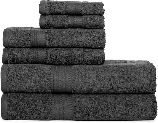 Ample Decor 100% Cotton Bathroom Towel Set of 6-2 Bath Towels, 2 Hand Towels, 2 Washcloths, Machine Washable - Grey Towel Sets