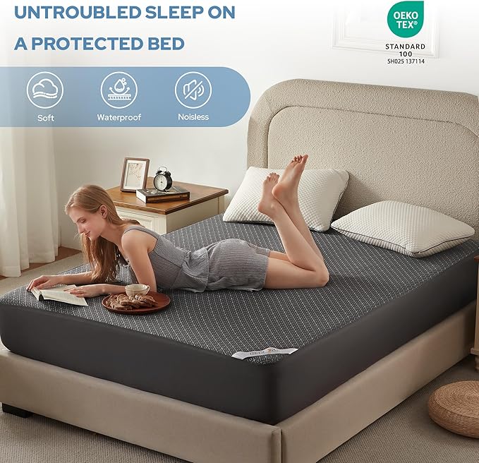 BEDLORE Waterproof Twin XL Mattress Protector, Noiseless Mattress Cover with Stretchable Pockets for 6-15 inches Mattress,Soft Breathable Mattress Pad College Dorm Size for Back to School (Dark Gray)