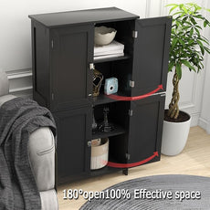 TaoHFE 2 Tier Bathroom Storage Cabinet,Wood Bathroom Cabinets Freestanding with 4 Door Organizers Storage with Adjustable Shelves, Storage Cabinet for Living Room, Laundry Room, Black