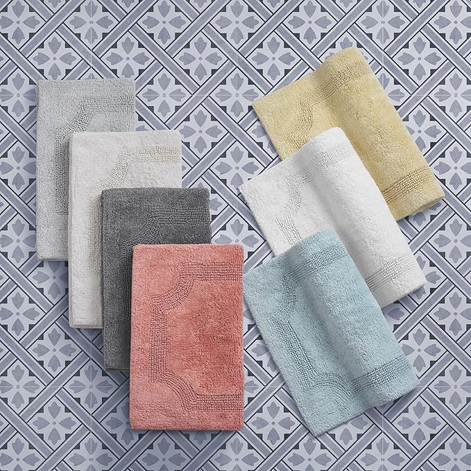 Laura Ashley - Reversible Cotton Bath Mat, Premium Bathroom Décor, Machine Washable Bathroom Rug, Highly Absorbent, 21"x34", Charcoal