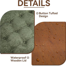 24Inch Round Storage Ottoman with Tray, Modern Tufted Circle Coffee Table with Storage, Upholstered Ottoman with Removable Top for Living Room, Bedroom, Chenille Green