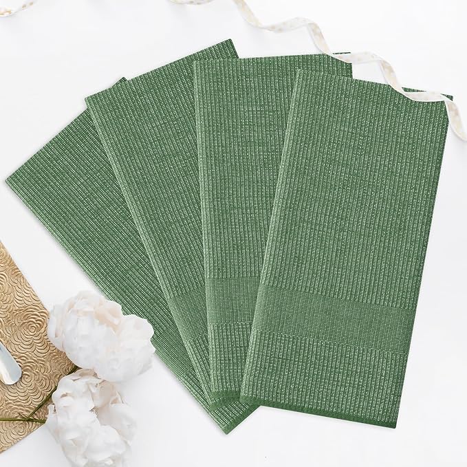 Homaxy Premium Kitchen Towels(18”x 28”, 8 Pack), Large Cotton Kitchen Hand Towels, Flat and Terry Dish Towels, 380 GSM Highly Absorbent Tea Towel Set with Hanging Loop, Grass Green