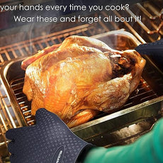 KITCHEN PERFECTION XL Silicone Smoker Oven Gloves-Extreme Heat Resistant BBQ Gloves-Handle Hot Food Right on Your Grill Fryer&Pit|Waterproof Grilling Cooking Baking Mitts|Superior Value Set+3 Bonuses