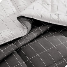Bare Home Bed-in-A-Bag 7 Piece Comforter & Sheet Set - King - Goose Down Alternative - Ultra-Soft 1800 Premium Bedding Set (King, Grid - Grey/White Comforter Set, White Sheet Set)