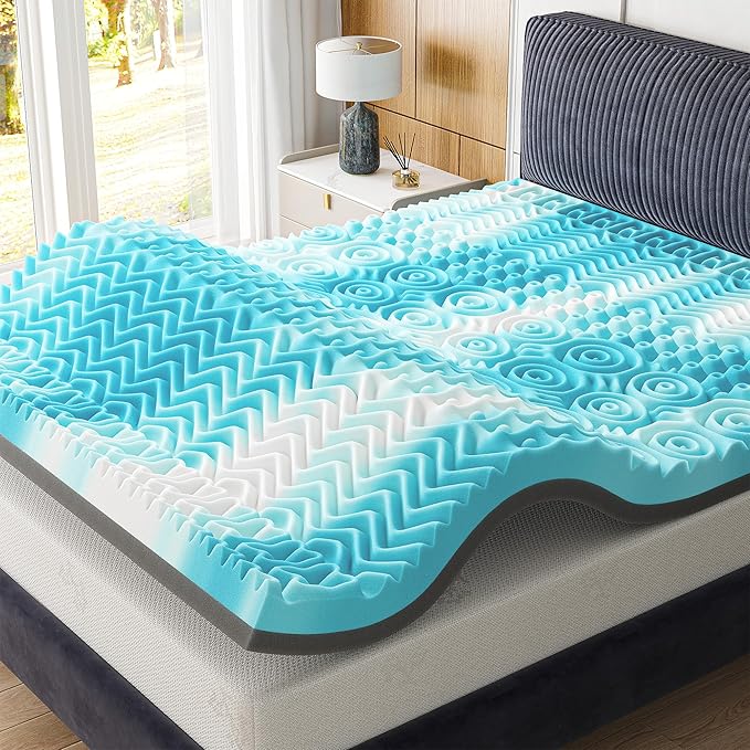 4 Inch Memory Foam Mattress Topper, 7-Zone Queen Mattress Topper with Cooling Gel, CertiPUR-US Certified for Pressure Relief & Enhanced Sleep Comfort
