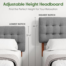 Tufted Upholstered Full Headboard, Adjustable Height Full Size Headboard Only from 39”to 44” with Durable Solid Wood Legs, Modern Button Diamond Fabric Head Board with Width Adapters, Grey
