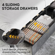 WLIVE King Size Upholstered Bed Frame with 4 Storage Drawers and Headboard, Velvet Platform Bedframe, Sturdy Metal & Wooden Slats Support, No Box Spring Needed, Easy Assembly, Dark Grey