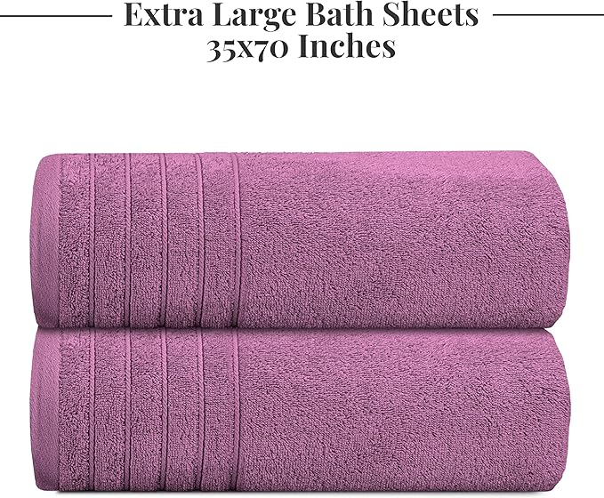 Tens Towels Pack of 2 Extra Large Bath Sheets 35 x 70 Inches, 100% Cotton, Larger & Lighter Weight, Quicker to Dry, Super Soft & Absorbent, Oversized Bath Towels, Purple
