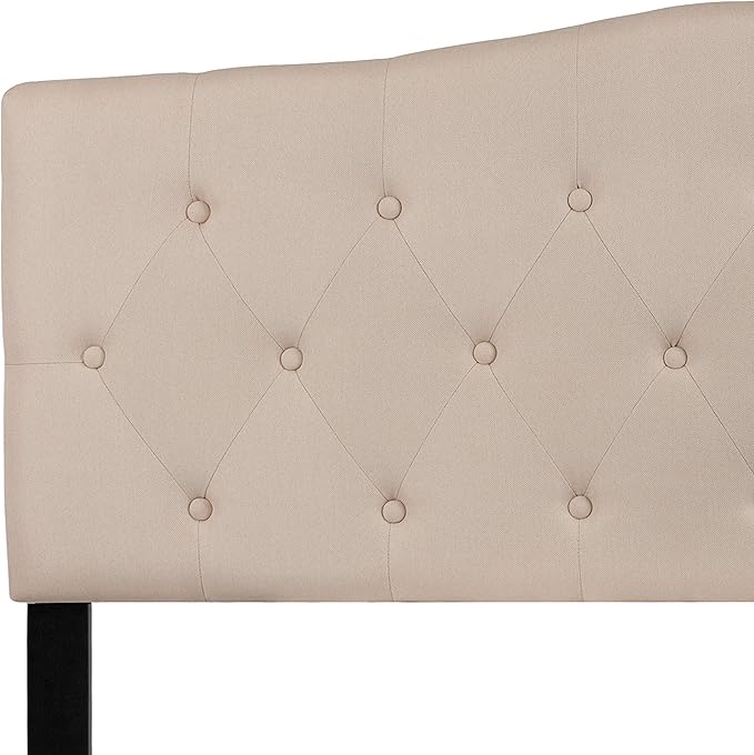 EMMA + OLIVER Tufted Upholstered Queen Size Headboard in Beige Fabric
