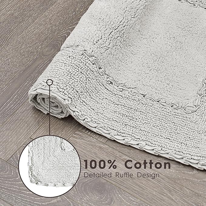 Laura Ashley Ruffle Border Light Grey 27"x 45" 100% Cotton Bath Rug