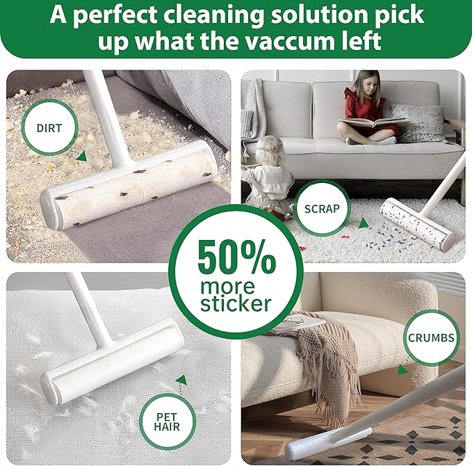 9.5'' Large Lint Roller for Pet Hair with 6 Extendable Handle and Dust-Proof Cover * 5 Refills 300 Sheets, Long Handle Lightweight Extra Sticky Heavy Duty Mop for Cleaning Carpet Floor